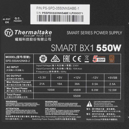 Блок питания Thermaltake Smart BX1 SE 550W, 550Вт, 80+ Bronze, 120мм, немодульный, черный