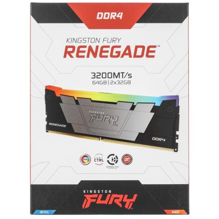 Оперативная память Kingston Fury Renegade, DDR4, 16Gb (2x8Gb), 3200MHz, CL16, DIMM, с радиаторами, RGB, черный