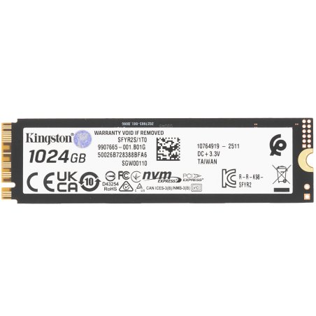 Накопитель SSD Kingston Fury Renegade, 1Tb, M.2(22x80мм), NVMe, PCIe 5.0 x4, 3D TLC, R/W 14200/11000Mb/s, IOPs 2 200 000/2 150 000, TbW 1000, DWPD 0.5 (12 мес)