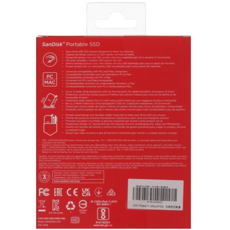 Внешний SSD SanDisk Portable, 2TB, USB 3.2 Gen 2 Type-C, R/W 800/-, черный