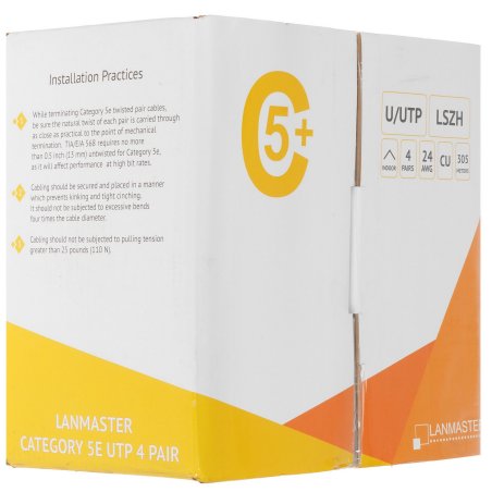 Кабель Lanmaster патч-кордовый UTP, 4x2, кат 5E, 350Mhz, LSZH, оранжевый, 305 м