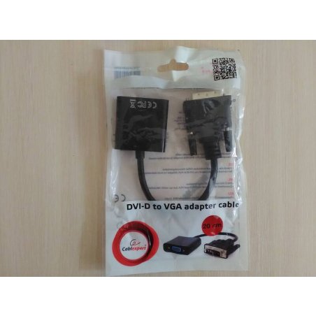 Переходник DVI-D-VGA Cablexpert A-DVID-VGAF-01, 25M/15F, длина кабеля 0,2м, черный, пакет