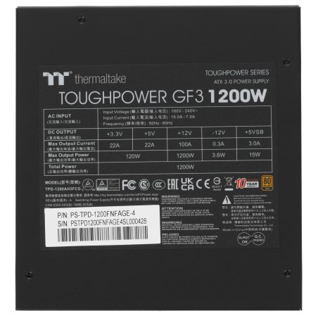Блок питания Thermaltake Toughpower (GF3 PS-TPD-1200FNFAGE-4) 1200Вт, 80 PLUS Gold, 135мм, модульный, черный