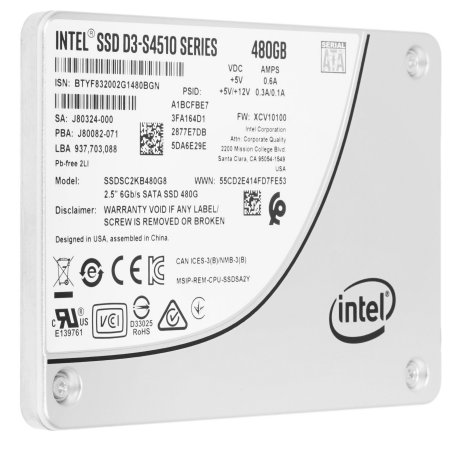 Накопитель SSD Intel D3-S4510 Series, 480Gb, SATA III, 2.5", R/W 560/490
