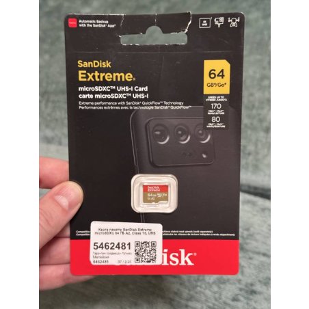 Флеш карта microSD 64Gb SanDisk microSDXC Class 10 UHS-I A1 C10 V30 U3 Extreme 170Mb/s