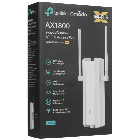 Двухдиапазонная точка доступа TP-Link EAP625-Outdoor HD, для улицы и помещений с поддержкой Wi-Fi 6 AX1800, 1 гиг. порт RJ45, 802.3af/at, Passive PoE (48 В, 0,5 А), IP67, 2 внешние антенны