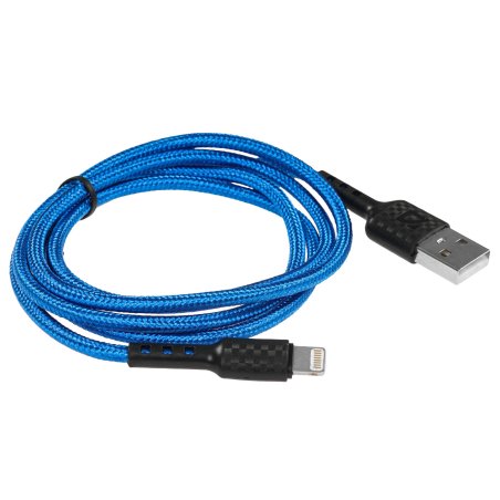Кабель Defender F181, USB 2.0 (AM) - Apple Lightning (M), 1метр, 2.4А, нейлоновая оплетка, синий.