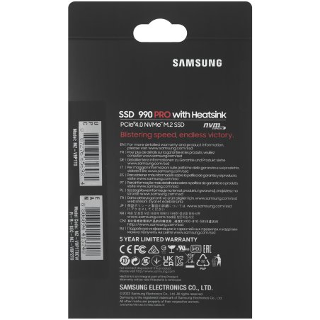 Накопитель SSD Samsung 990 PRO, 1000Gb, PCIe 4.0 x4, M.2 2280, NVMe, R/W 7450/6900, с радиатором
