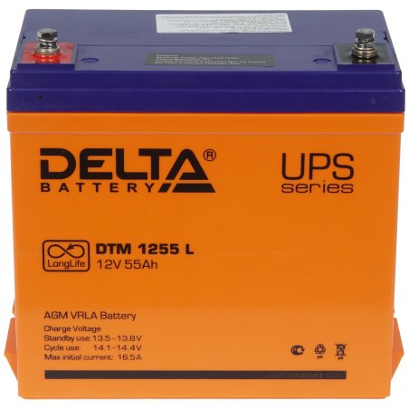 Батарея Delta DTM 1255 L напряжение 12В, емкость 55А·ч (239x132x210мм)