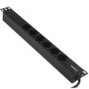 Блок розеток горизонтальный ExeGate ServerPro PDU-19H602 Al-6S-EU2, 19", 1U, Алюминий, 6 Schuko, кабель с евровилкой VDE-250V-16A-3*1.5мм2, 2метра, черный