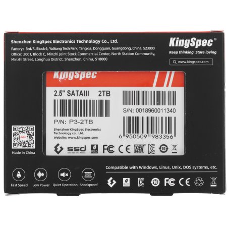 Накопитель SSD KingSpec P3-2Tb, 2048Gb, SATA, 2.5", R/W 580/570