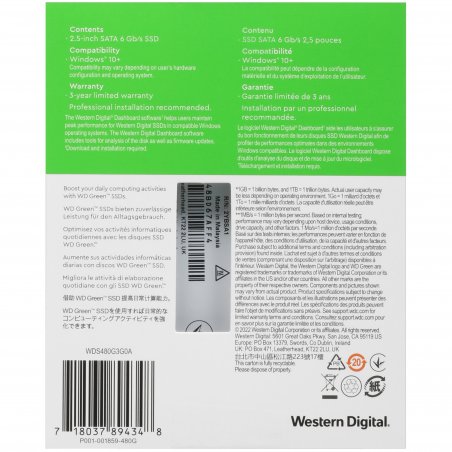 Накопитель SSD WD Green WDS480G3G0A, 480Gb, SATA III, 2.5", R/W 545/545