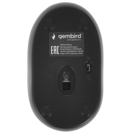 Мышь беспроводная Gembird MUSW-600 черный, 1200 dpi, радиоканал, USB, кнопки - 3