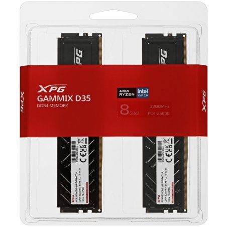 Модуль памяти ADATA 16GB DDR4 3200 UDIMM XPG GAMMIX D35 Gaming Memory AX4U32008G16A-DTBKD35 1.35V, Heat Shield, Kit (2x8GB), Black, RTL,