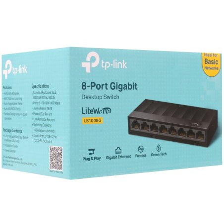Коммутатор 8 ports Giga Unmanaged switch, 8 10/100/1000Mbps RJ-45 ports, plastic shell, desktop and wall mountable