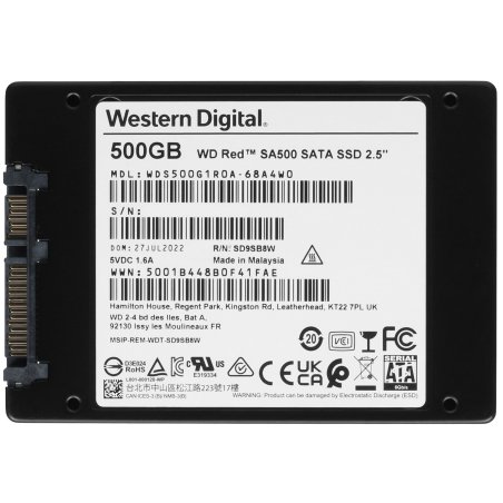 Накопитель SSD WD Red SA500 WDS500G1R0A, 500Gb, SATA III, 2.5", R/W 560/530