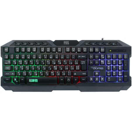 Игровой комплект Qumo Mystic K58/M76, кл-ра проводная 104 + 10 клавиш мультимедиа, встроенные подсветки общая + кнопок 3 цвета, мышь проводная, оптическая, 1200/1600/2400/3200 dpi с подсветкой, коврик