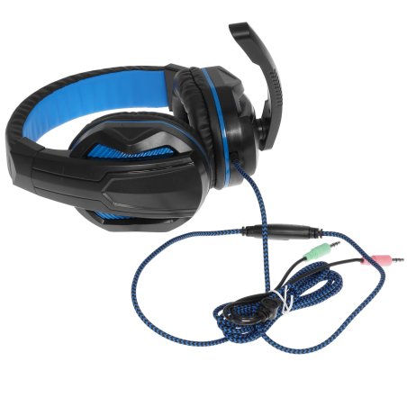 Гарнитура игровая Gembird MHS-G215, код "Printbar", черный/синий, регулировка громкости, кабель 2м
