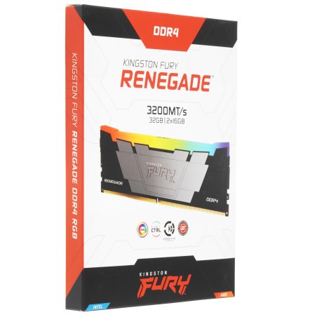 Оперативная память Kingston Fury Renegade, DDR4, 32Gb (2x16Gb), 3200MHz, CL16, DIMM, с радиатором, RGb, серебристый/черный