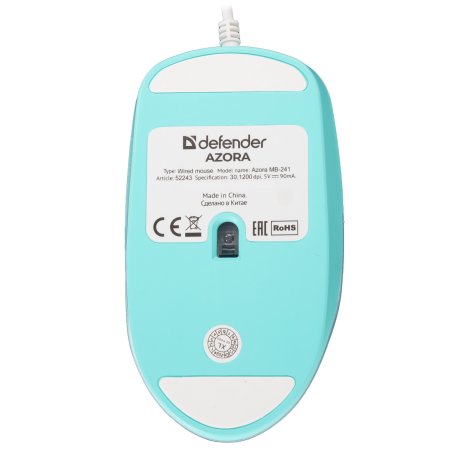 Мышь проводная Defender Azora MB-241 голубой, 1200 dpi, USB, кнопки - 3