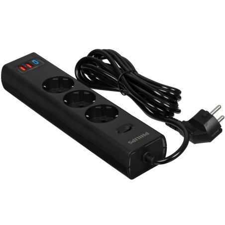 Сетевой фильтр Philips CHP4336BB/51, 3м, 3 розетки, черный