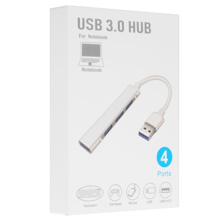 Хаб USB ORIENT CU-322, USB 3.0 (USB 3.1 Gen1)/USB 2.0 HUB 4 порта: 1xUSB3.0+3xUSB2.0, USB штекер тип А, алюминиевый корпус, серебристый (31234)