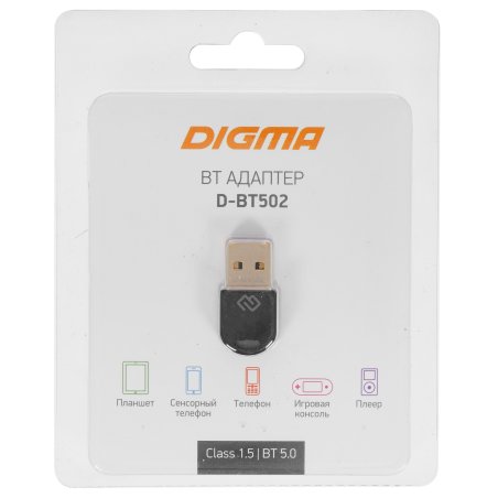 Адаптер USB Digma D-BT502 Bluetooth 5.0+EDR class 1.5 20м черный