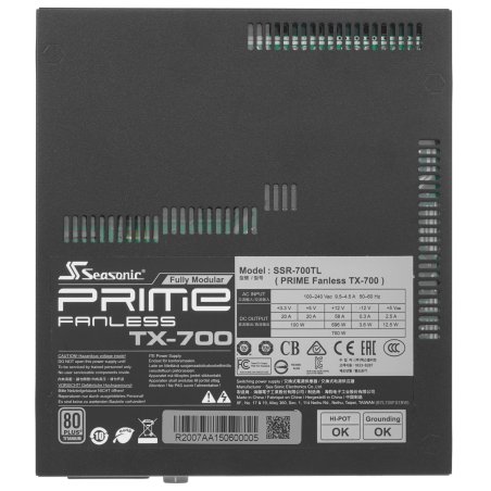 Блок питания Seasonic ATX 700W PRIME Fanless TX-700 80 PLUS titanium 24+2x(4+4) pin APFC 10xSATA Cab Manag RTL