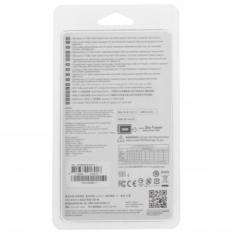 Накопитель SSD Apacer AS340X, 480Gb, 2.5", SATA III, R/W 550/520