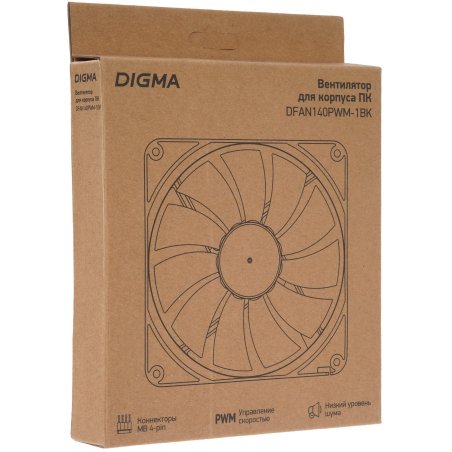 Вентилятор для корпуса Digma DFAN140PWM-1BK черный, 140 мм, 1500 об/мин, 28 дБ, 4 pin