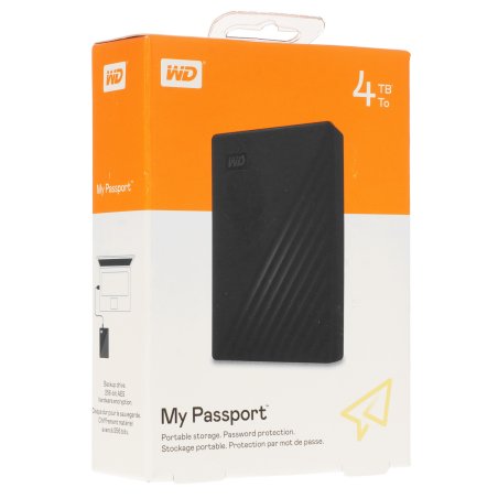 Внешний HDD 2.5" Western Digital My Passport, 4TB, USB 3.2 Gen 1 Type-A, 5400 rpm, черный