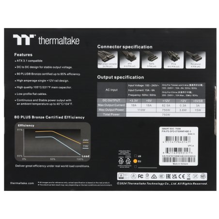 Блок питания Thermaltake Smart PS-SPR-0750NHSABE-1, 750Вт, 80 PLUS Bronze, 120мм, черный