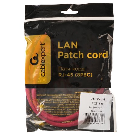 Патч-корд UTP Cablexpert кат.6, 1м, литой, многожильный, красный