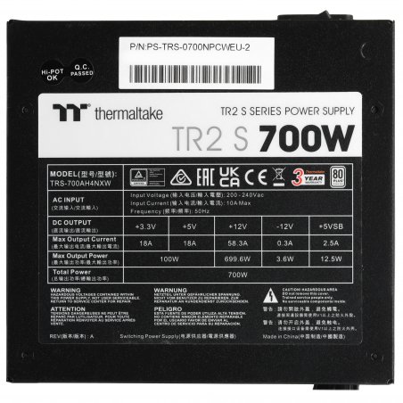 Блок питания Thermaltake TR2 S 700W (PS-TRS-0700NPCWEU-2), 700Вт, 80 PLUS, 120мм, черный