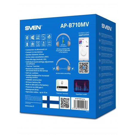 Беспроводные/проводные наушники Sven AP-B710MV черный, полноразмерные, Bluetooth + Jack 3.5 мм, складная конструкция, до 22 ч