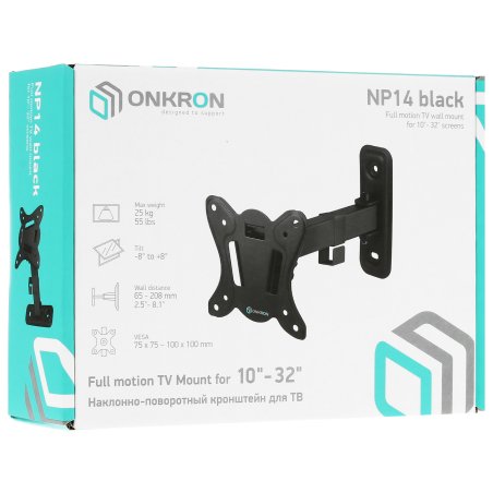 Кронштейн ONKRON NP14 для телевизора 10"-32" наклонно-поворотный, черный