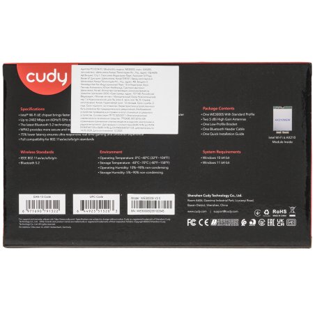 Сетевой адаптер Wi-Fi + Bluetooth Cudy WE3000S АХ5400 PCI Express (ант.внеш.съем) 2ант.