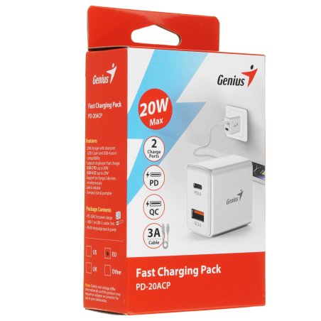 Сетевое зарядное устройство Genius PD-20ACP, EU, белый