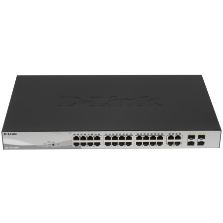 Настраиваемый L2 коммутатор D-Link DGS-1210-28MP/F3A с 24 портами 10/100/1000Base-T и 4 комбо-портами 100/1000Base-T/SFP (24 порта PoE 802.3af/at, PoE-бюджет 193 Вт)