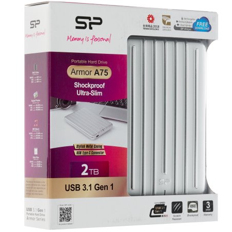 Внешний HDD 2TB Silicon PowerArmor A75, 2.5", USB 3.1, Алюминий