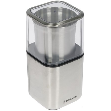 Кофемолка BRAYER BR1180, 2 ножа для мяг. и твер., 70 г.,Мощн. 200 Вт, нерж. корп, нажатием на крышку