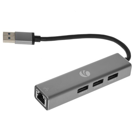 Переходник VCOM USB 3.0 -->RJ-45 1000Mbps+3 USB3.0, Aluminum Shell, 0.2м <DH312A>