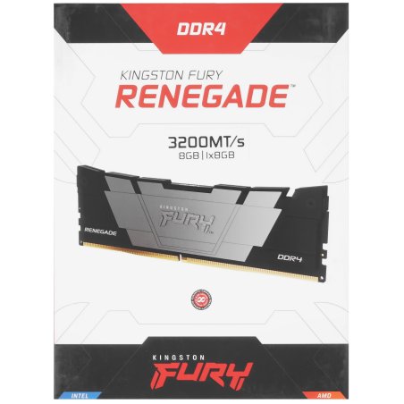 Оперативная память Kingston Fury Renegade, DDR4, 32Gb (1x32Gb), 3200MHz, CL16, DIMM, с радиатором, черный