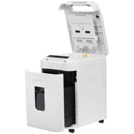 Шредер Heleos АП37-5 белый/белый с автоподачей (секр.P-5) фрагменты 220лист. 37лтр. скрепки скобы пл.карты