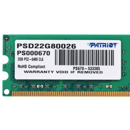 Оперативная память Patriot, DDR2, 2Gb (1x2 GB), 800 MHz, CL6, DIMM