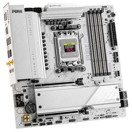Материнская плата Sapphire B850M PURE WIFI B850, AM5, 4*DDR5, 2*PCIEx16, 2*M.2, 2*TypeC, 3*USB3.2Gen2, 2*USB3.2Gen1, 6*USB2.0, 4*SATA3.0, 2.5G, DP, HDMI, M-ATX, RTL