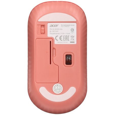 Мышь беспроводная Acer OMR205 бежевый/розовый, 1200 dpi, радиоканал, USB, кнопки - 3