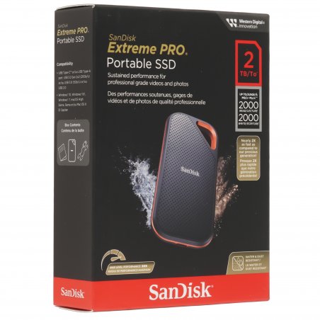 Внешний твердотельный накопитель SanDisk Extreme 4TB Portable SSD - up to 1050MB/s Read and 1000MB/s Write Speeds, USB 3.2 Gen 2, 2-meter drop protection and IP55 resistance
