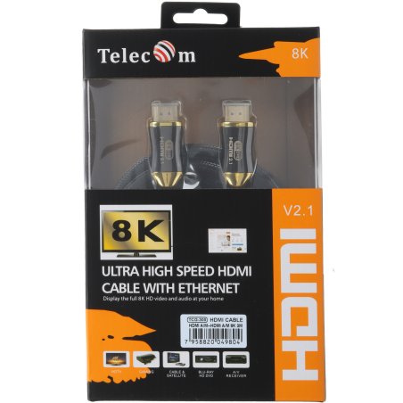 Кабель HDMI 19M/M,ver. 2.1, 8K@60 Hz 3m метал разъемы, нейлоновая оплетка Telecom <TCG300-3M>
