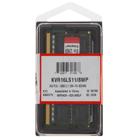 Оперативная память Kingston ValueRAM, DDR3L, 8Gb (1x8Gb), 1600MHz, CL11, SO-DIMM